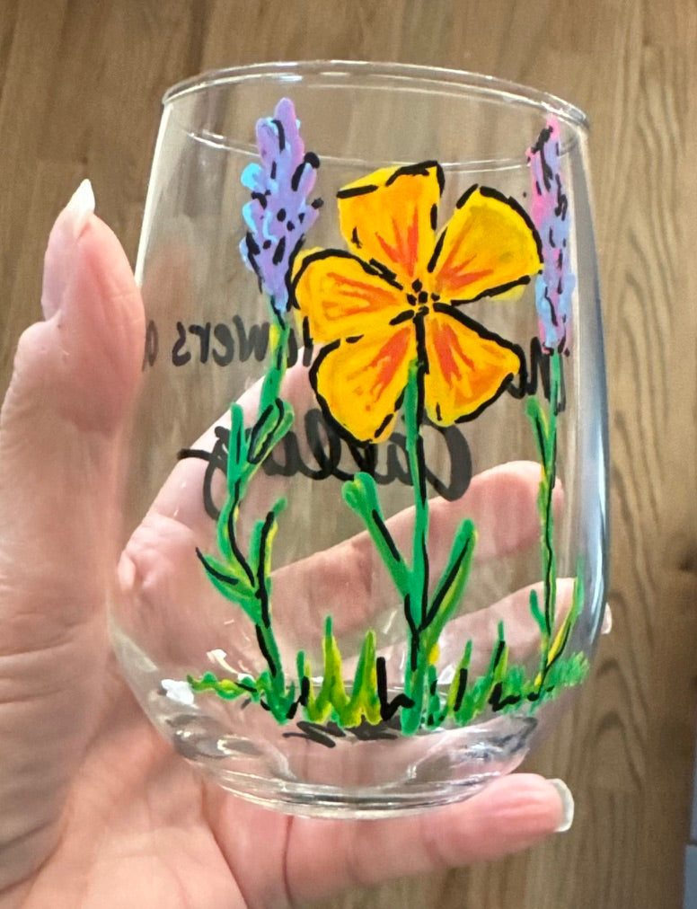 Wildflower Wine Glass Painting Class - February 7th 2-4pm (2 glasses)